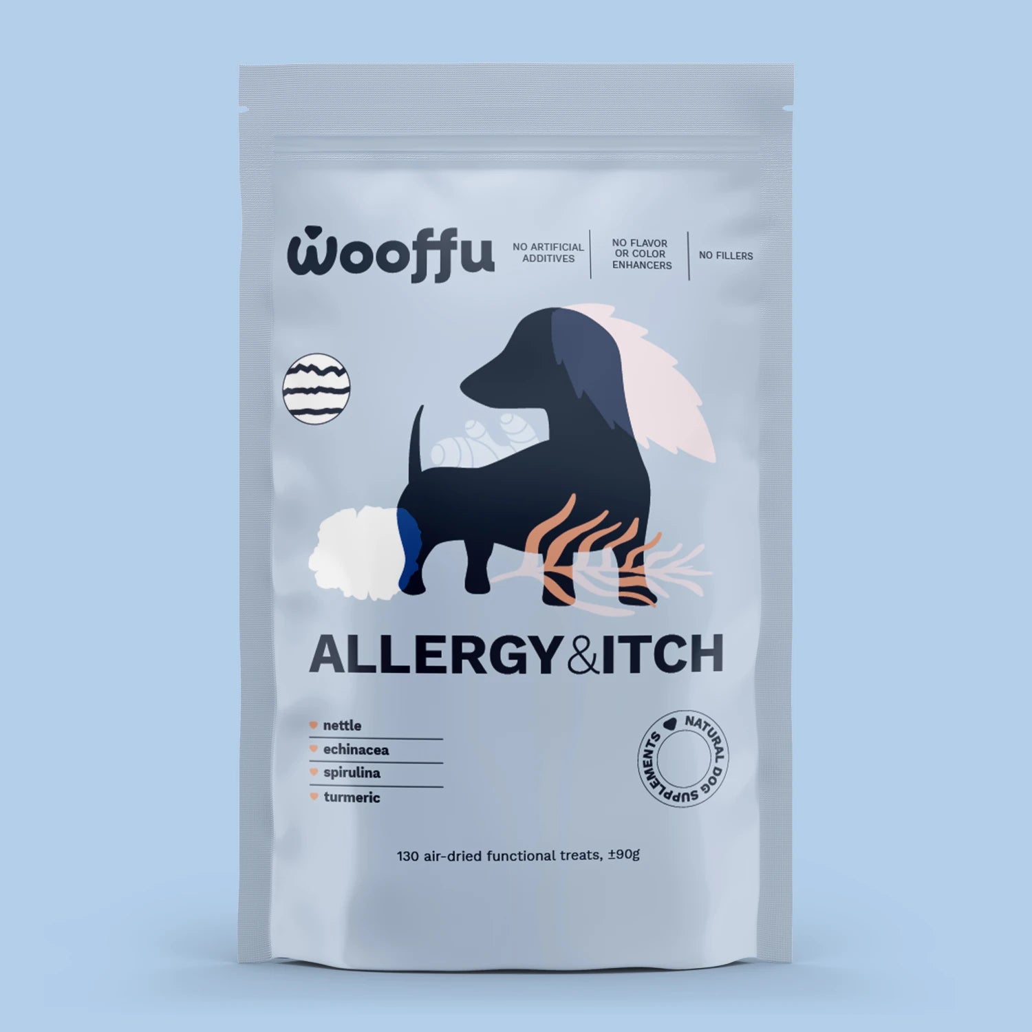 Wooffu Allergy & Itch papildai šunims – veterinarų sukurti funkciniai skanėstai skirti palengvinti niežėjimą, alergijas ir odos problemas