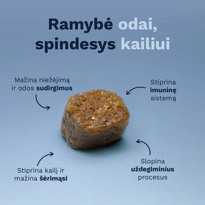 Wooffu Allergy & Itch papildas šunims mažina niežėjimą, stiprina kailį, imuninę sistemą ir slopina uždegimus